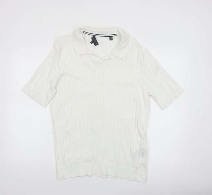 Ted Baker Men's White Cotton Knit Polo Shirt Size L