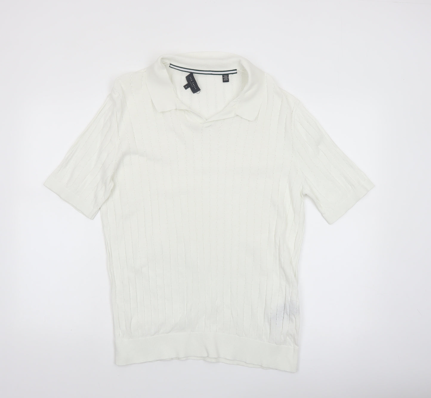 Ted Baker Men's White Cotton Knit Polo Shirt Size L