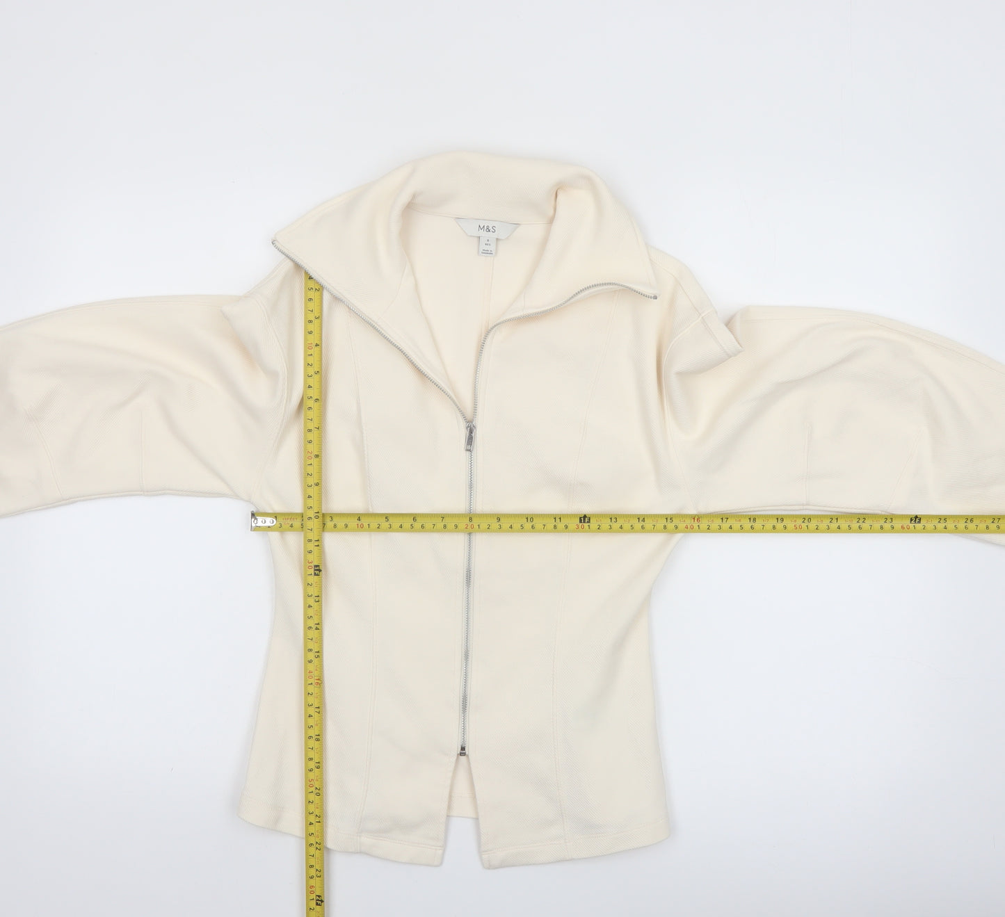 Marks and Spencer Women's Ivory Cotton Blend Zip Jacket Size 8