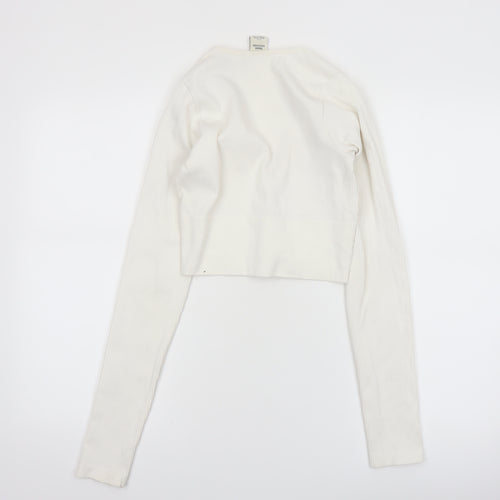 Urban Outfitters Women Ivory Long Sleeve Cropped V-Neck Top Size L