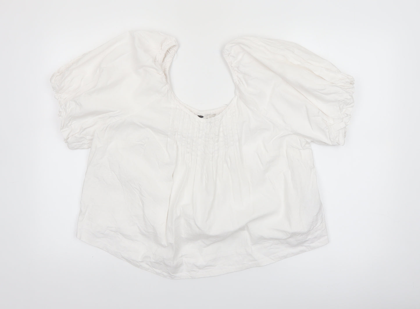 Marks and Spencer Womens White Linen Blend Puff Sleeve Blouse Size 14