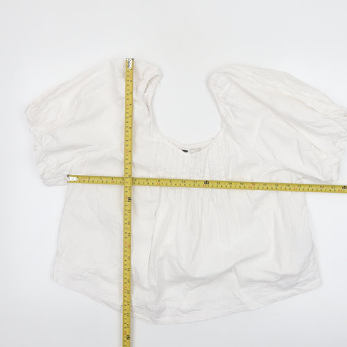 Marks and Spencer Womens White Linen Blend Puff Sleeve Blouse Size 14