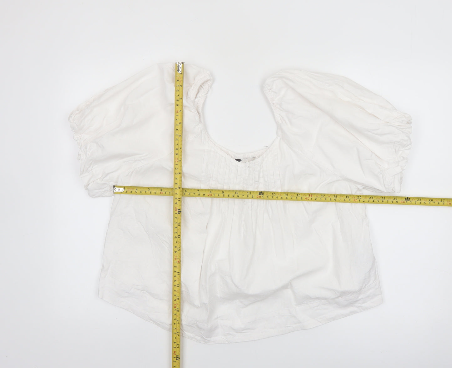Marks and Spencer Womens White Linen Blend Puff Sleeve Blouse Size 14