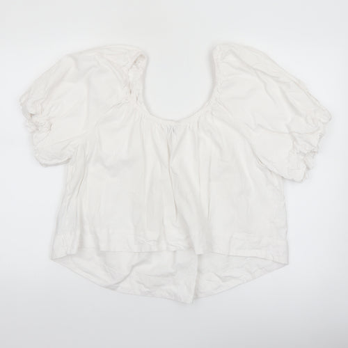 Marks and Spencer Womens White Linen Blend Puff Sleeve Blouse Size 14