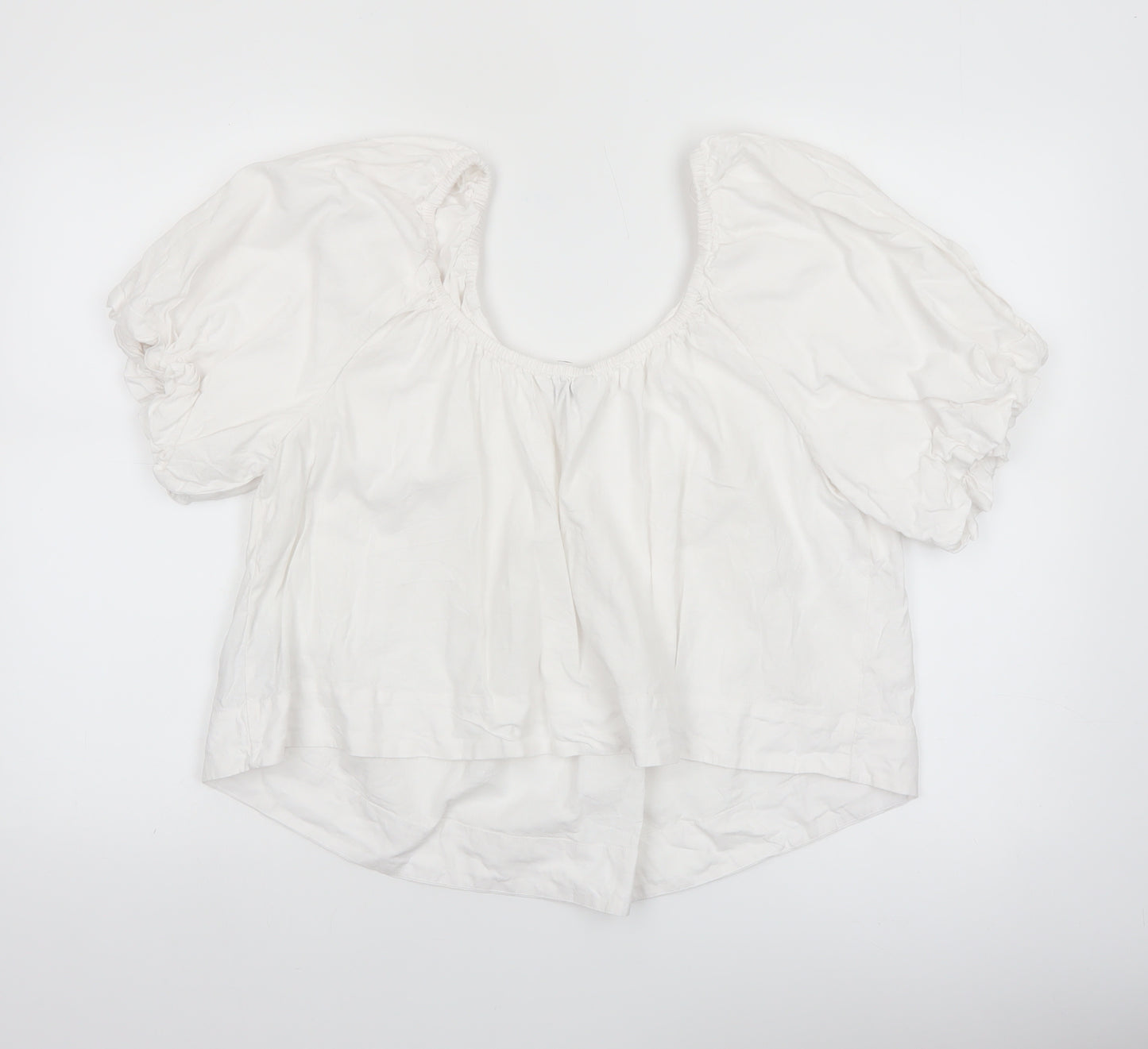 Marks and Spencer Womens White Linen Blend Puff Sleeve Blouse Size 14