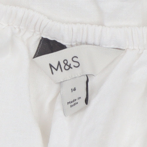 Marks and Spencer Womens White Linen Blend Puff Sleeve Blouse Size 14