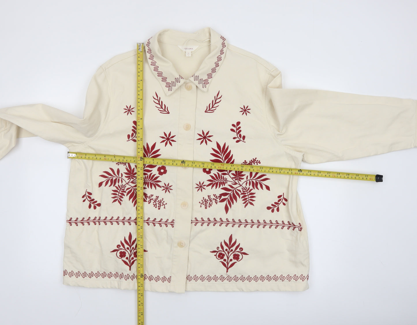 Marks and Spencer Per Una Women Beige Embroidered Cotton Jacket Size 16