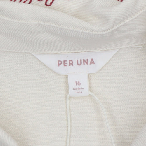 Marks and Spencer Per Una Women Beige Embroidered Cotton Jacket Size 16