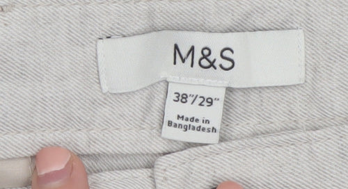 Marks and Spencer Men's Beige Linen Blend Chino Trousers 38x29 Regular Fit