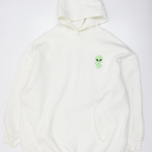 New Look Men’s White Alien Graphic Pullover Hoodie Size M