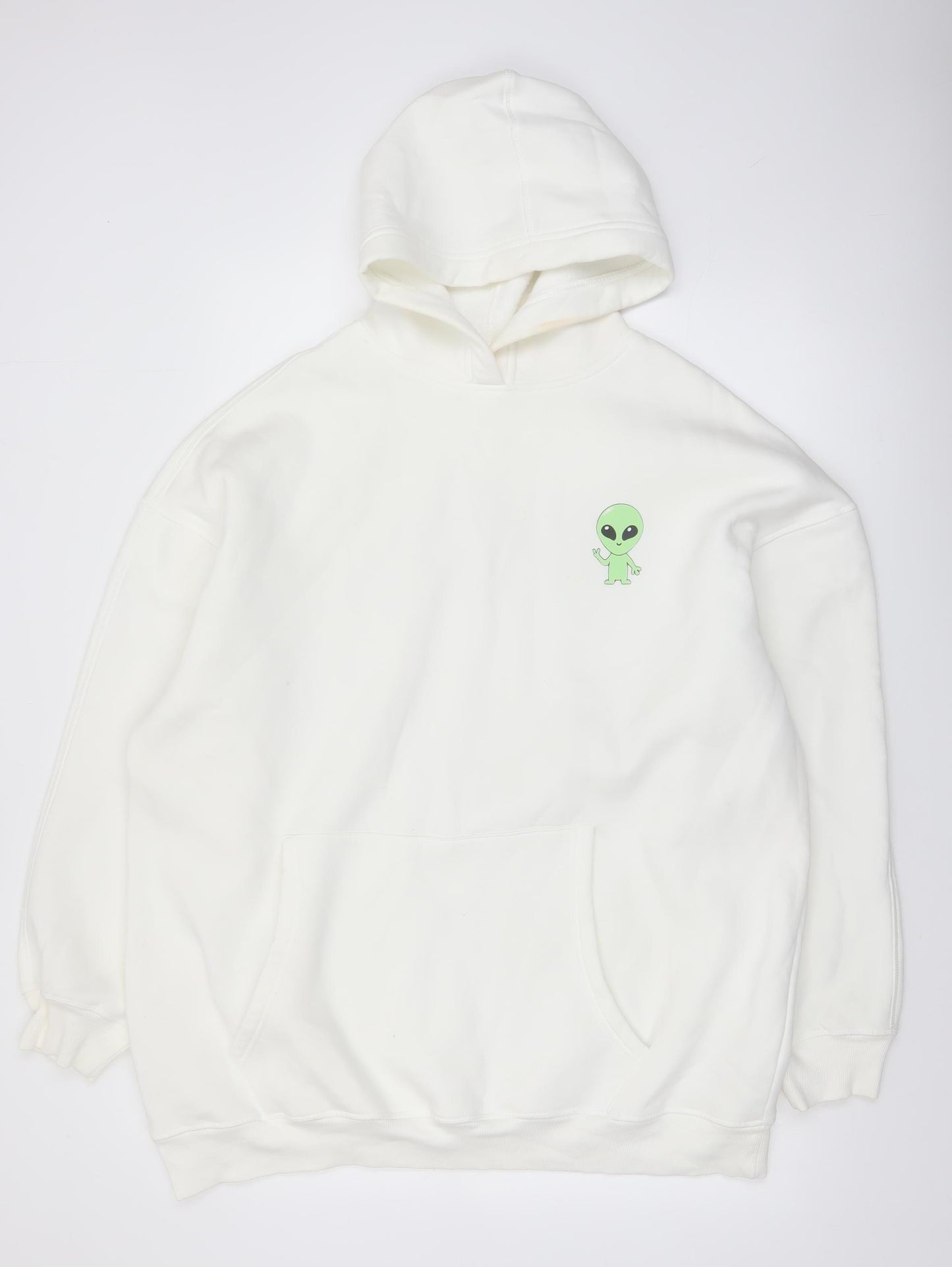 New Look Men’s White Alien Graphic Pullover Hoodie Size M