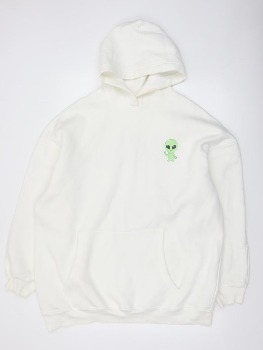 New Look Men’s White Alien Graphic Pullover Hoodie Size M