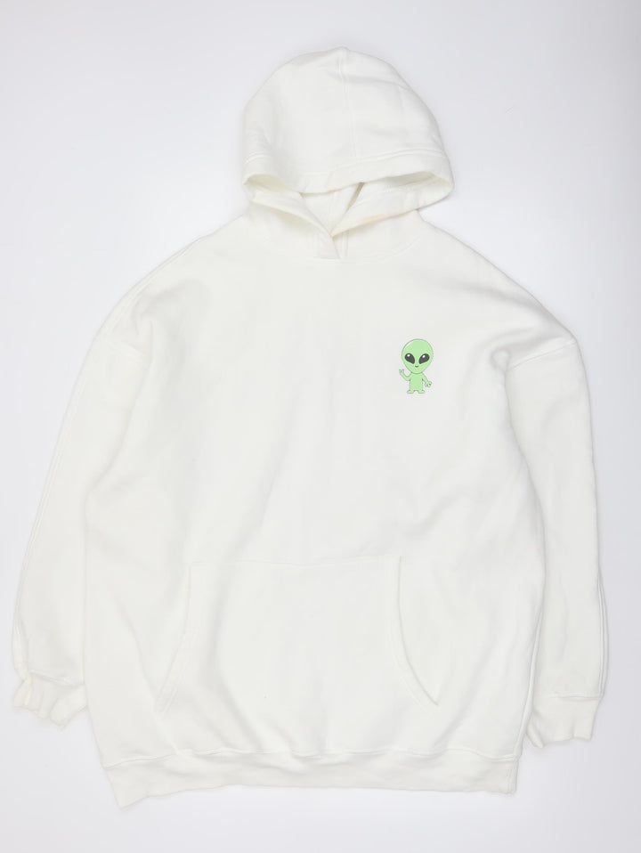 New Look Men’s White Alien Graphic Pullover Hoodie Size M