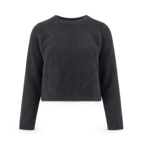 Pull&Bear Women's Grey Fluffy Crew Neck Long Sleeve Jumper Size S