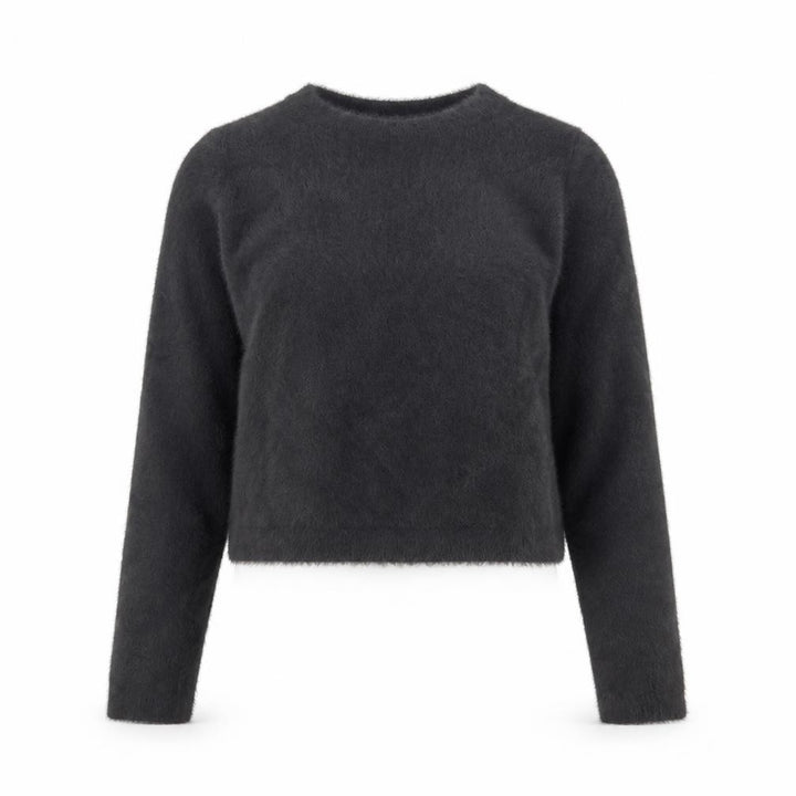 Pull&Bear Women's Grey Fluffy Crew Neck Long Sleeve Jumper Size S