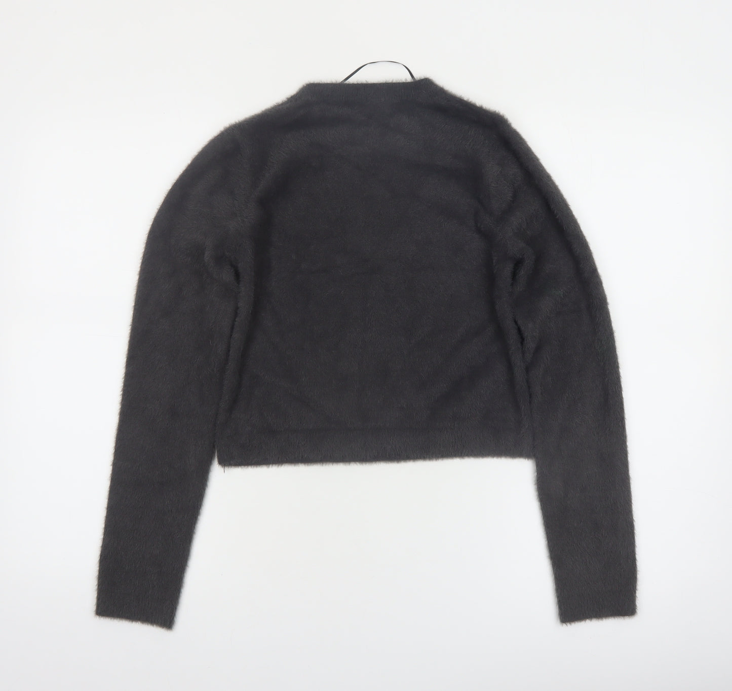 PULL&BEAR Women's Grey Fluffy Crew Neck Long Sleeve Jumper Size S