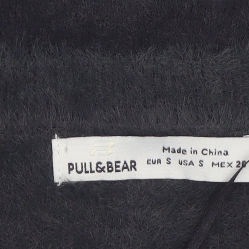 PULL&BEAR Women's Grey Fluffy Crew Neck Long Sleeve Jumper Size S
