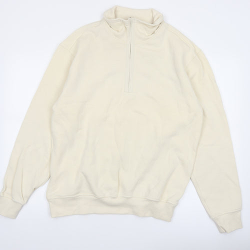Atlant Mens Beige 1/4 Zip High Neck Sweatshirt Size L