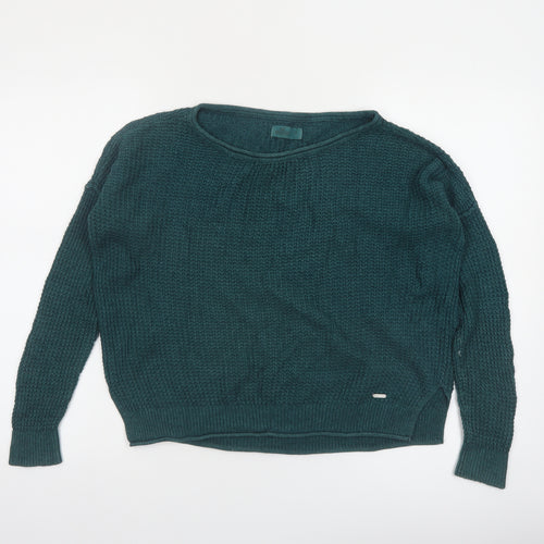 Hollister Womens Green Waffle Knit Long Sleeve Pullover Jumper XS