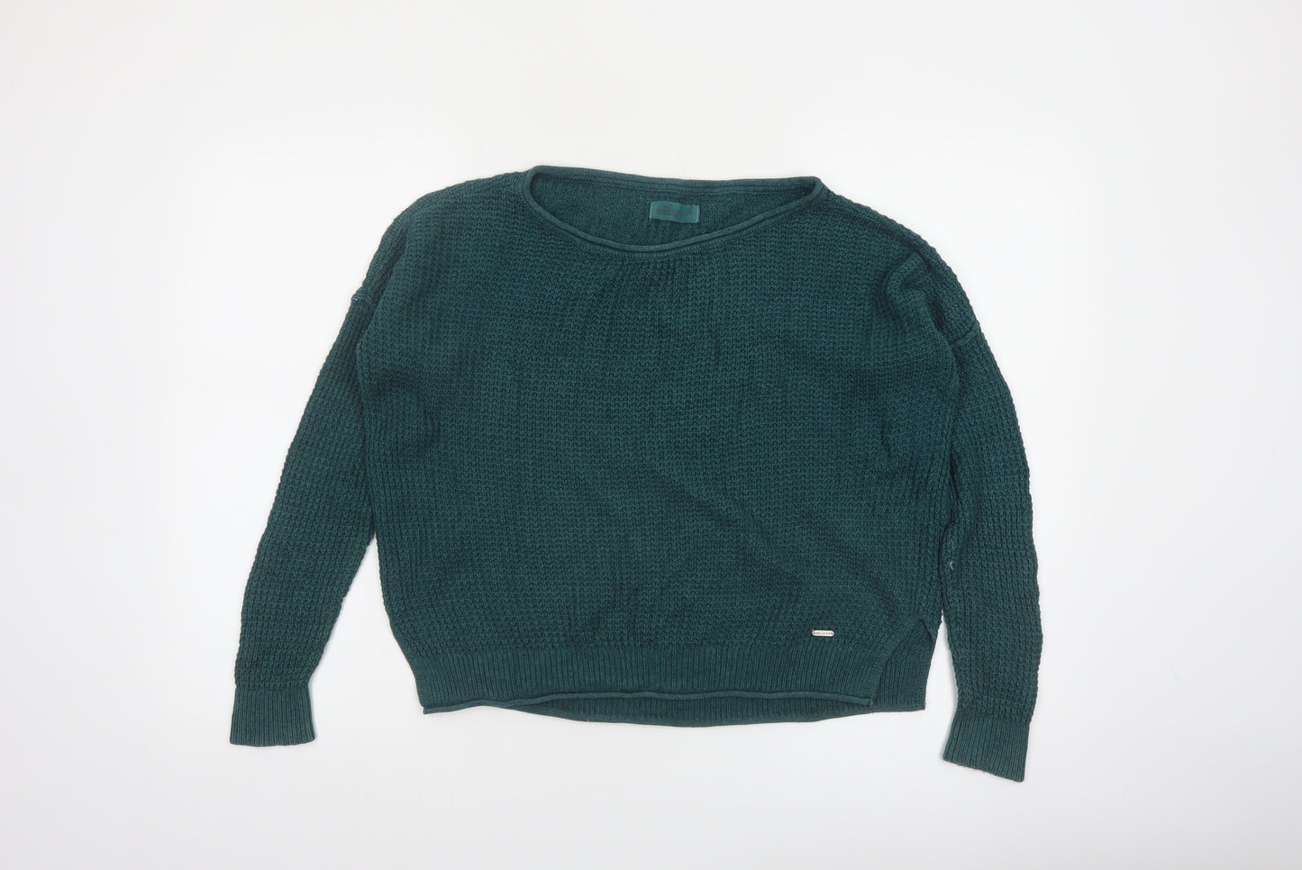 Hollister Womens Green Waffle Knit Long Sleeve Pullover Jumper XS