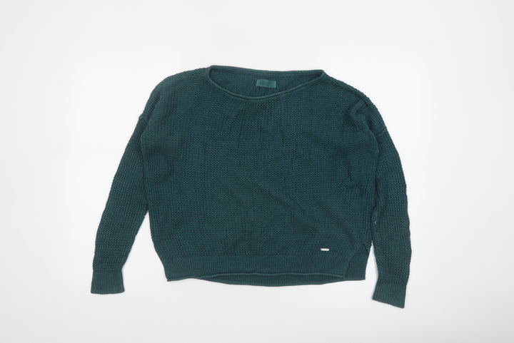 Hollister Womens Green Waffle Knit Long Sleeve Pullover Jumper XS