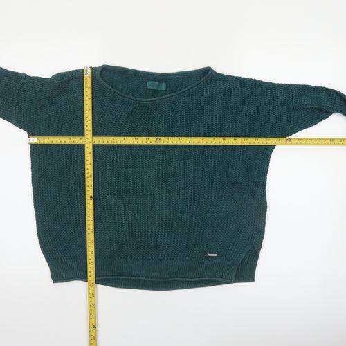 Hollister Womens Green Waffle Knit Long Sleeve Pullover Jumper XS