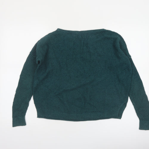 Hollister Womens Green Waffle Knit Long Sleeve Pullover Jumper XS