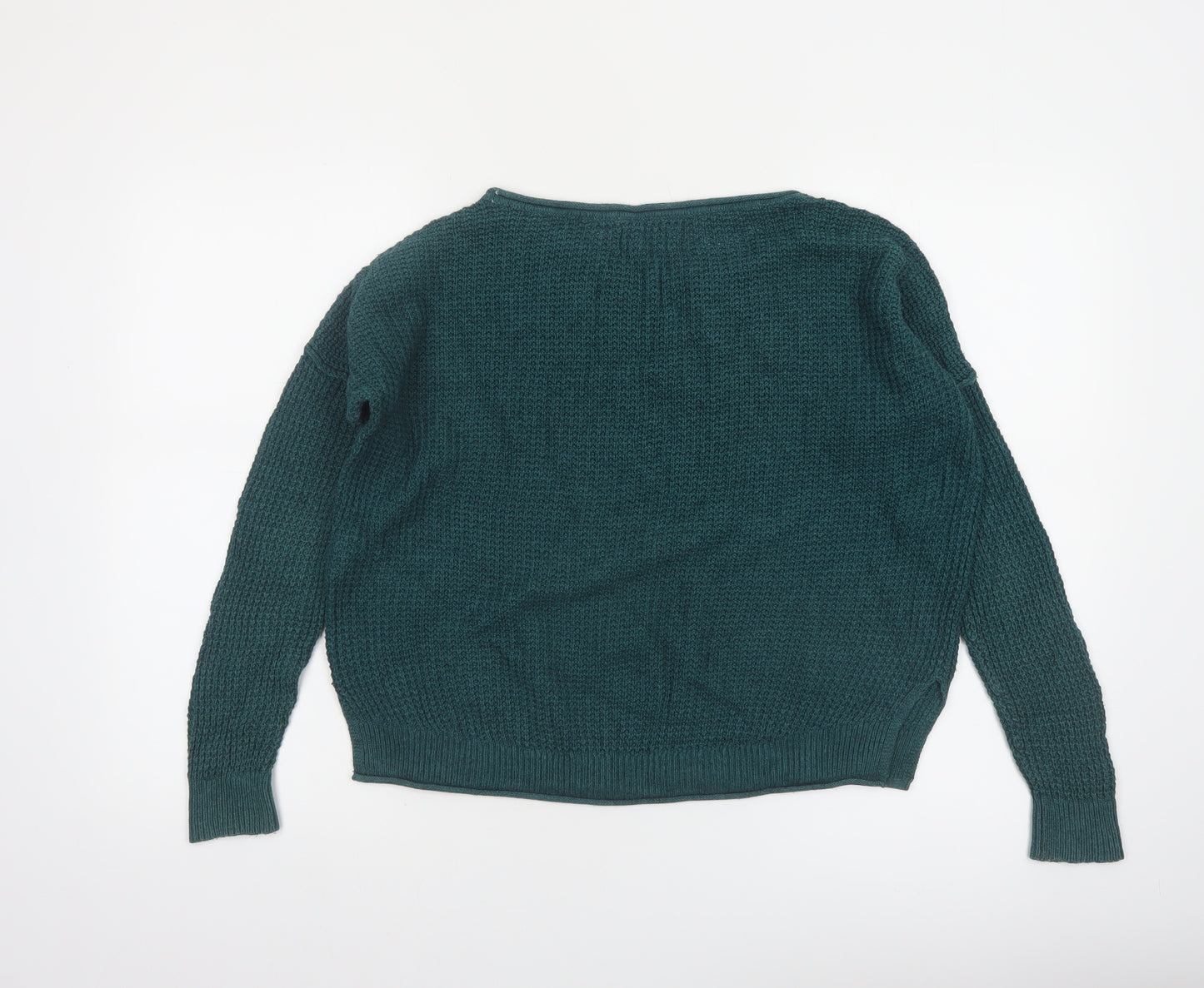 Hollister Womens Green Waffle Knit Long Sleeve Pullover Jumper XS