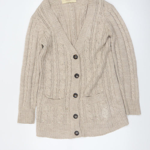 Zara Women Beige Cable-Knit Long Sleeve Cardigan S
