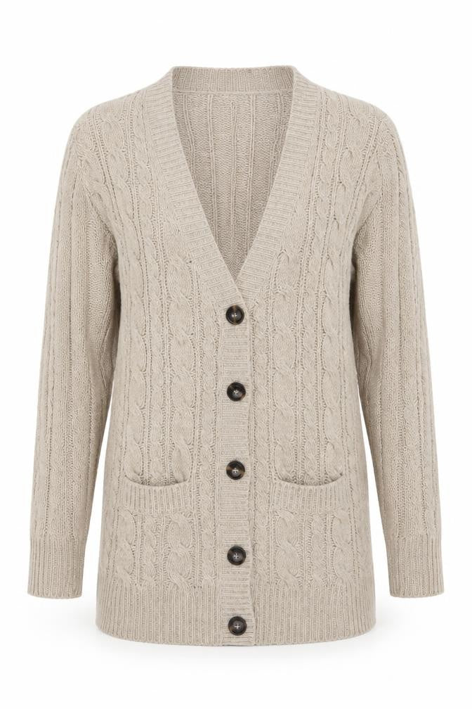 Zara Women Beige Cable-Knit Long Sleeve Cardigan S