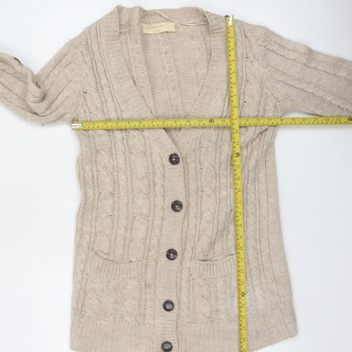 Zara Women Beige Cable-Knit Long Sleeve Cardigan S