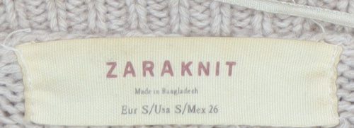 Zara Women Beige Cable-Knit Long Sleeve Cardigan S