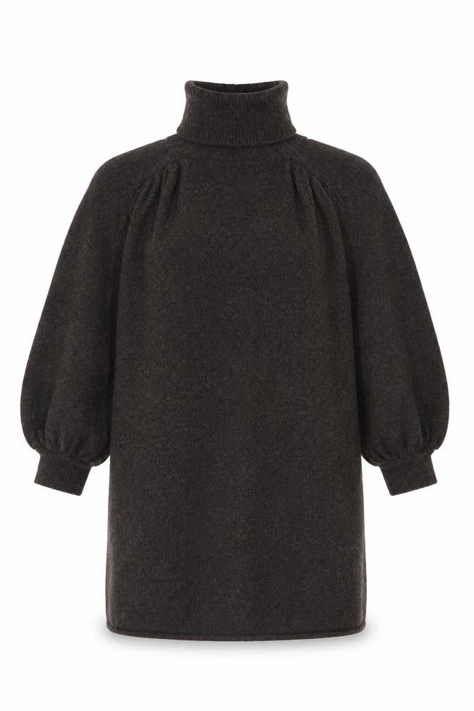 Front view of Zara women’s brown roll neck relaxed fit wool blend jumper, size UK 14