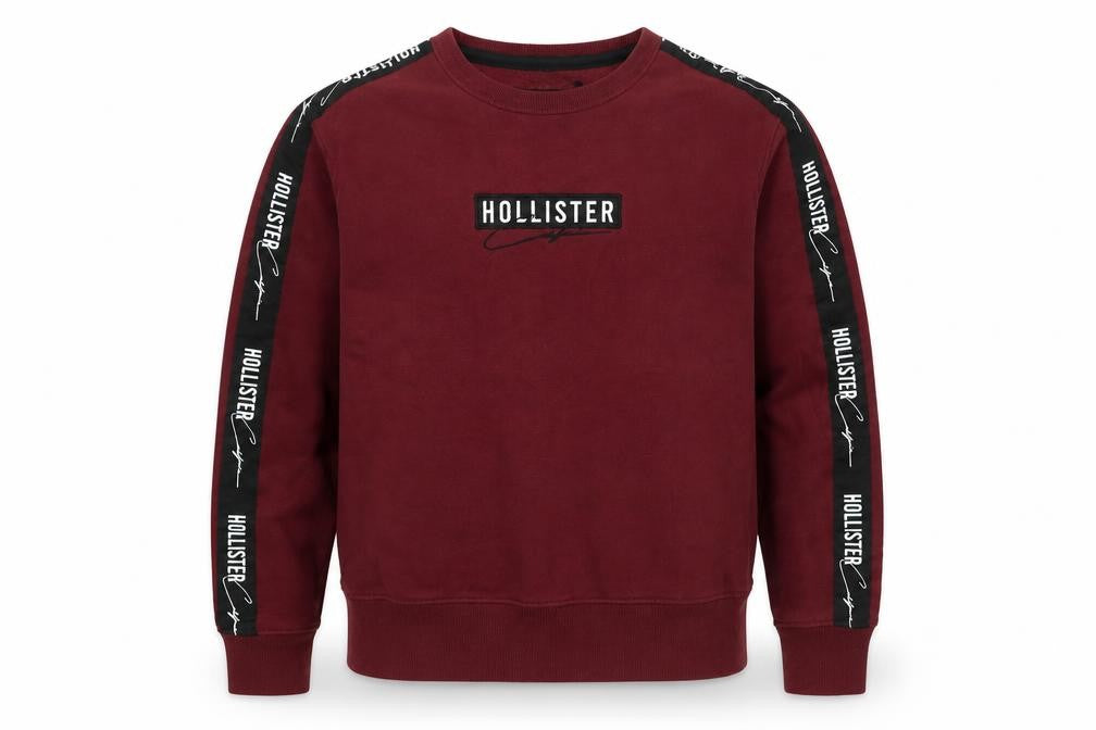 Front view of Hollister Men's Burgundy Logo Sweatshirt XS Crew Neck Pullover