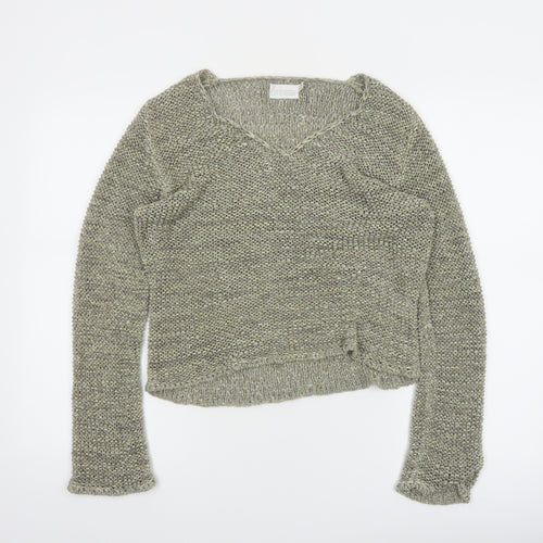 OFFshoot Women's Grey Chunky Knit V-Neck Jumper Size S