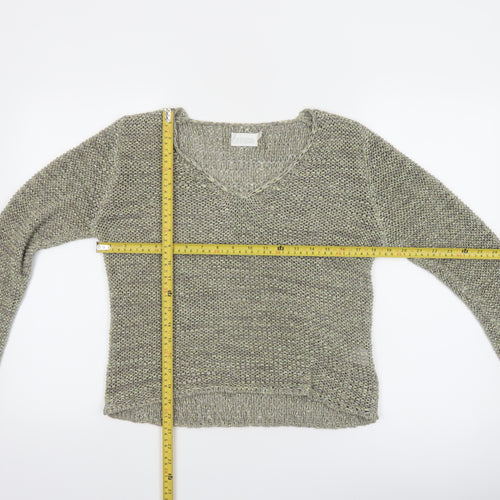 OFFshoot Women's Grey Chunky Knit V-Neck Jumper Size S