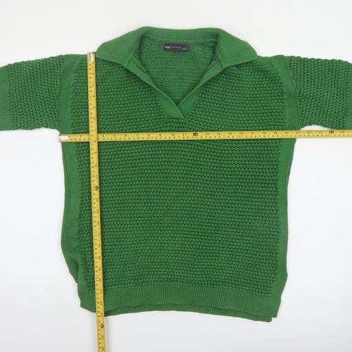 Marks and Spencer Women's Green Cotton Collared Short Sleeve Jumper M