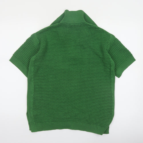 Marks and Spencer Women's Green Cotton Collared Short Sleeve Jumper M