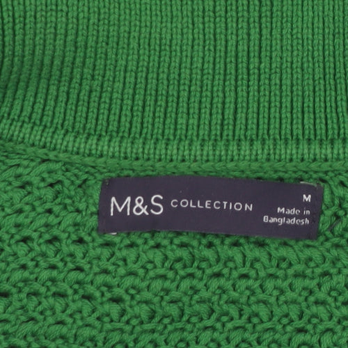 Marks and Spencer Women's Green Cotton Collared Short Sleeve Jumper M