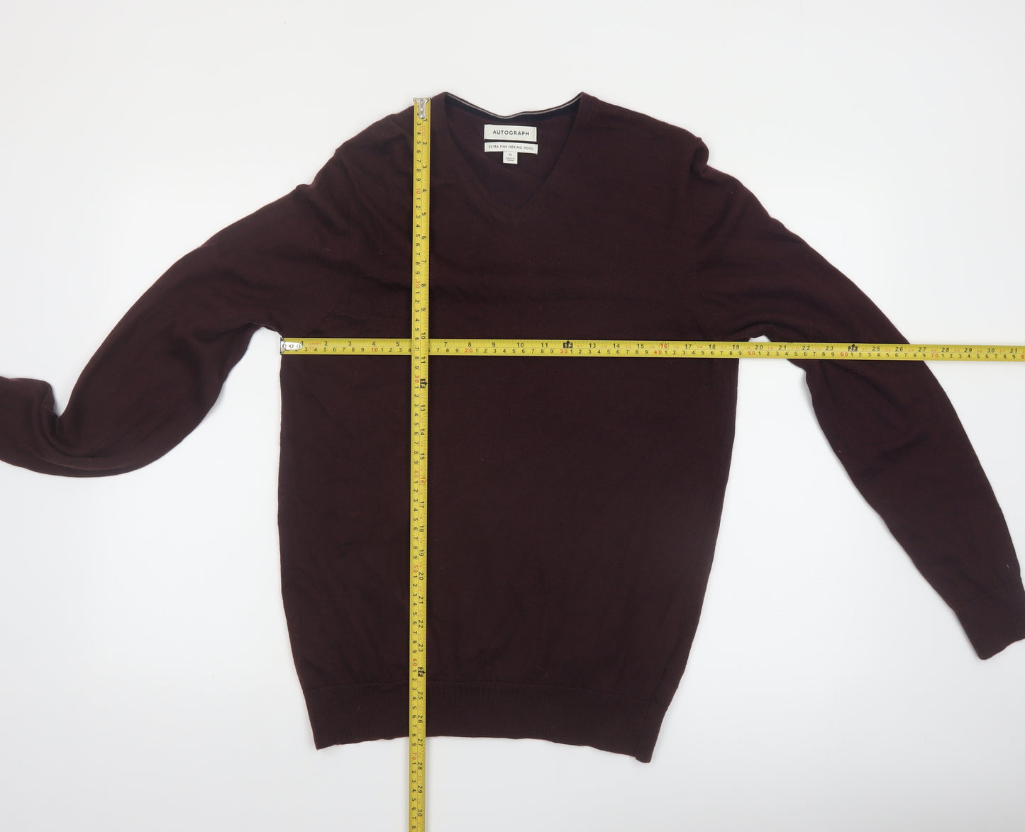 Marks and Spencer Men’s Brown Merino Wool V-Neck Jumper M