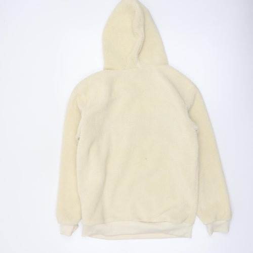 Brave Soul Women Beige Hooded Pullover Sweatshirt - Brooklyn Print Size M