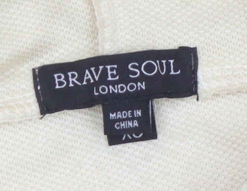 Brave Soul Women Beige Hooded Pullover Sweatshirt - Brooklyn Print Size M