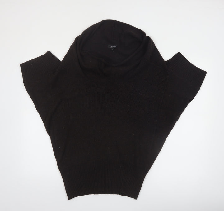 Topshop Women Black Wool Blend Cowl Neck Short Sleeve Jumper UK 6