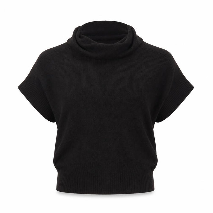 Topshop Women Black Wool Blend Cowl Neck Short Sleeve Jumper UK 6