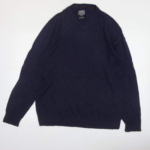 FatFace Men’s Blue XL V-Neck Cotton Cashmere Jumper