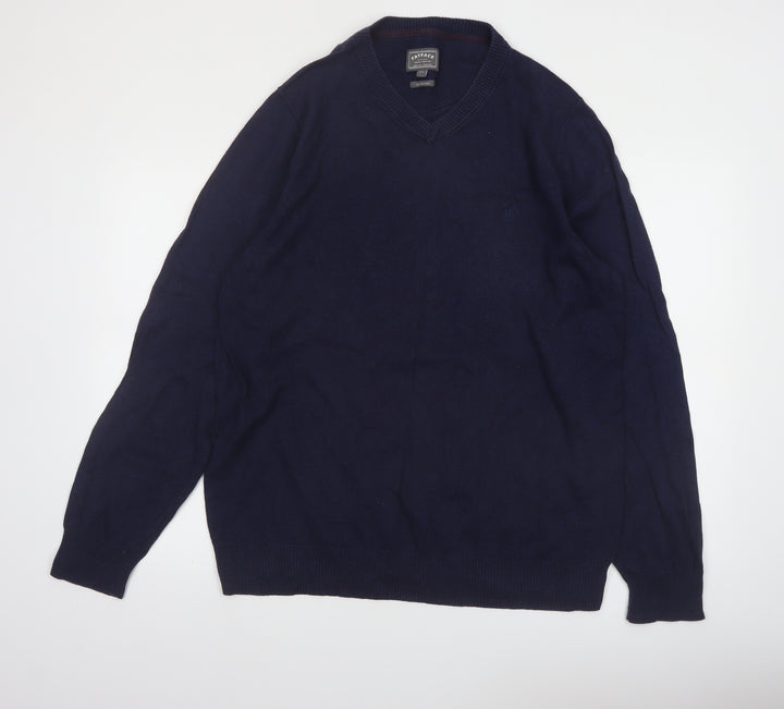 FatFace Men’s Blue XL V-Neck Cotton Cashmere Jumper