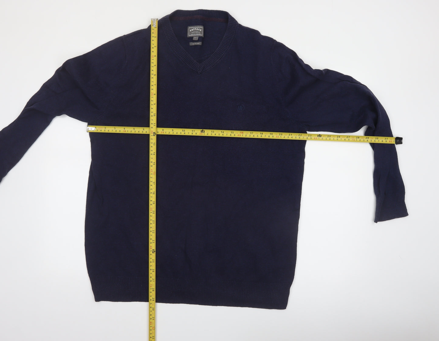 FatFace Men’s Blue XL V-Neck Cotton Cashmere Jumper