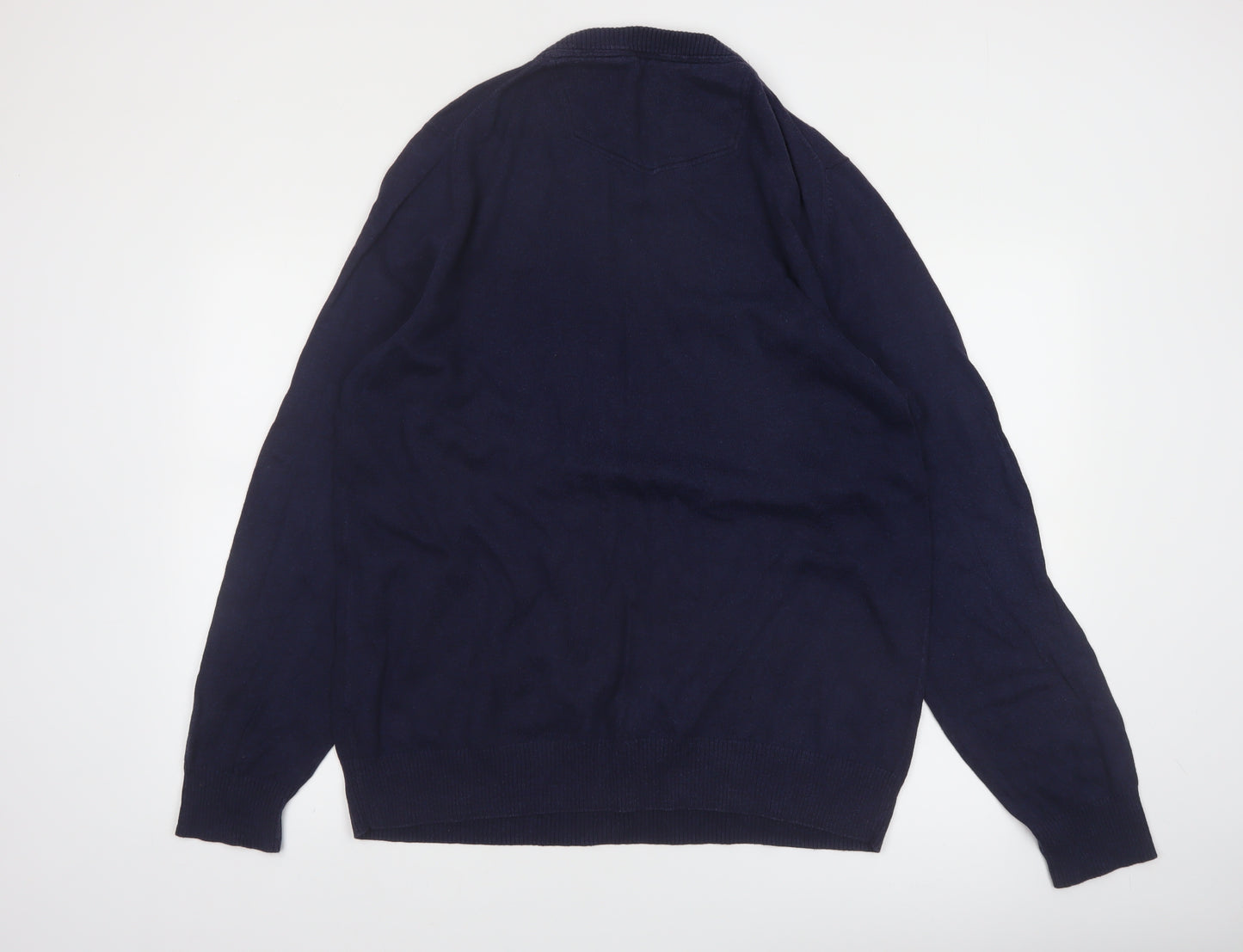 FatFace Men’s Blue XL V-Neck Cotton Cashmere Jumper