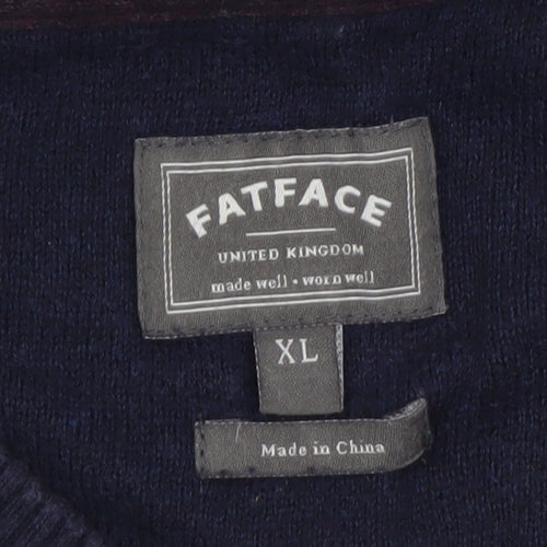 FatFace Men’s Blue XL V-Neck Cotton Cashmere Jumper