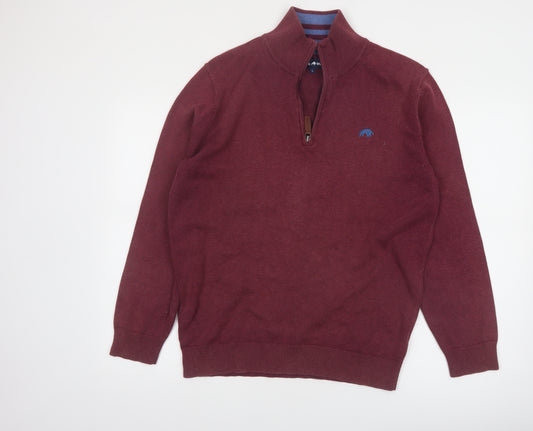 Raging Bull Men's Red 1/4 Zip Cotton Jumper Size L Classic Knit